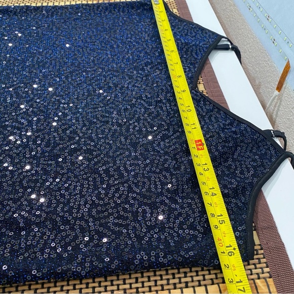 Express Sequins Shimmering Tank Top Medium Navy Blue Preppy feminine Party - Picture 7 of 8